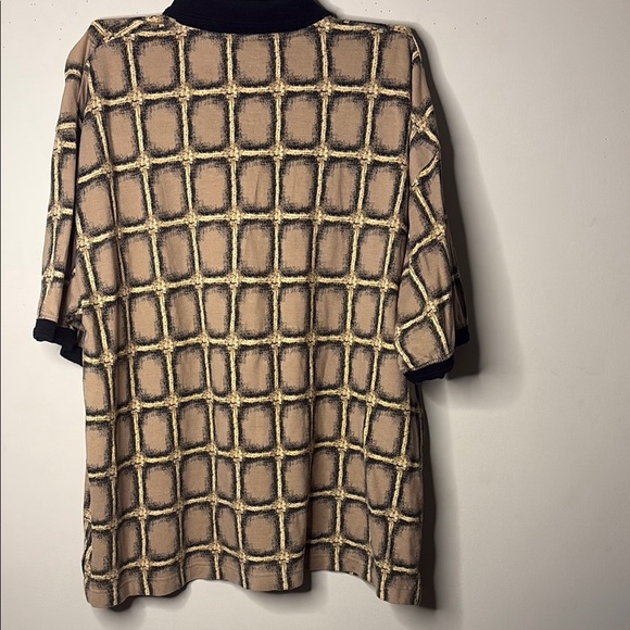 St. John's Bay Tan and Black Polo Shirt with Geometric Pattern - Picture 4 of 7